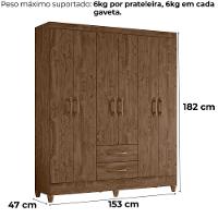 Guarda Roupa Casal Panama 6p 153 Cm Castanho Wood - 3