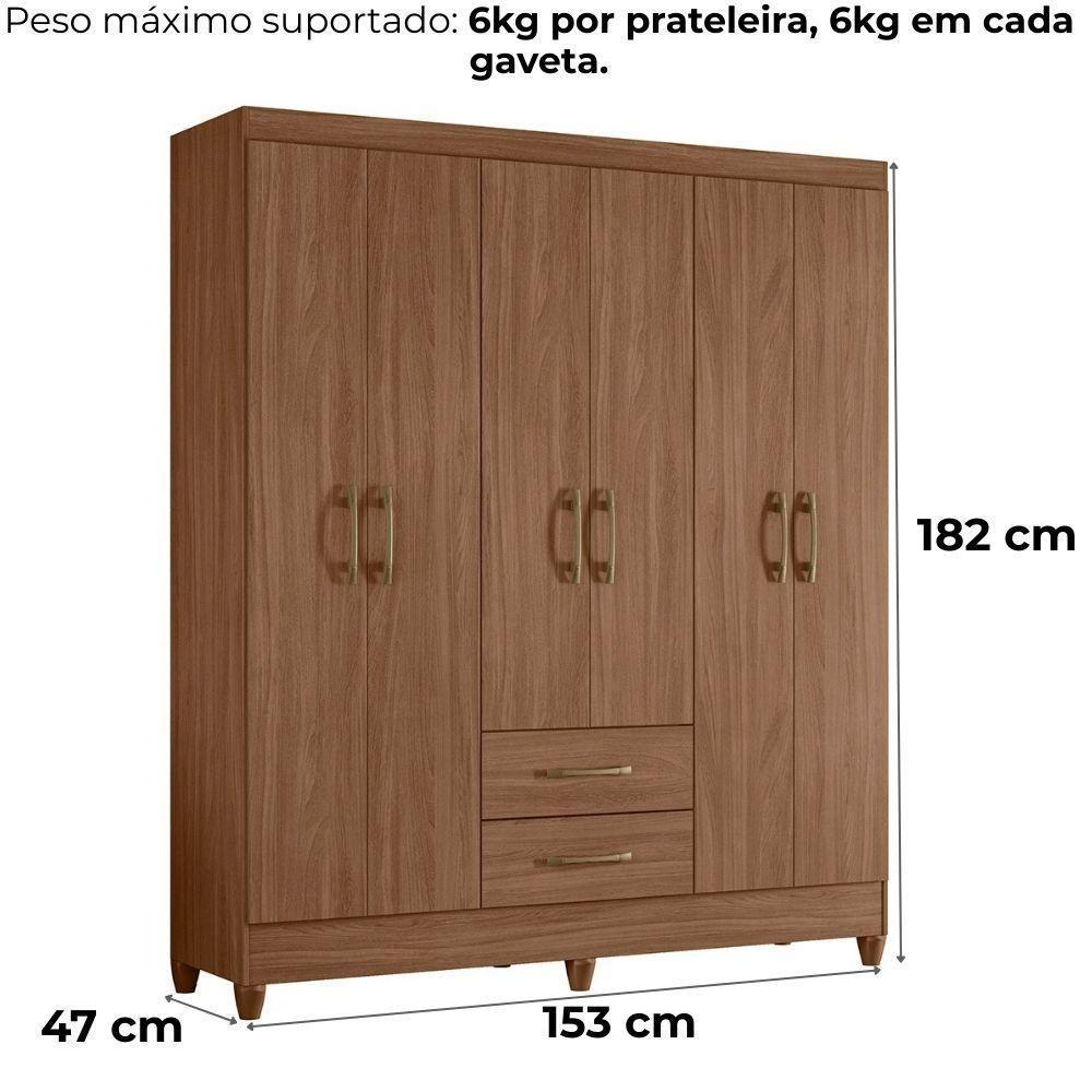 Guarda Roupa Casal Panama 6p 153 Cm Carvalho Moval Carvalho - 6
