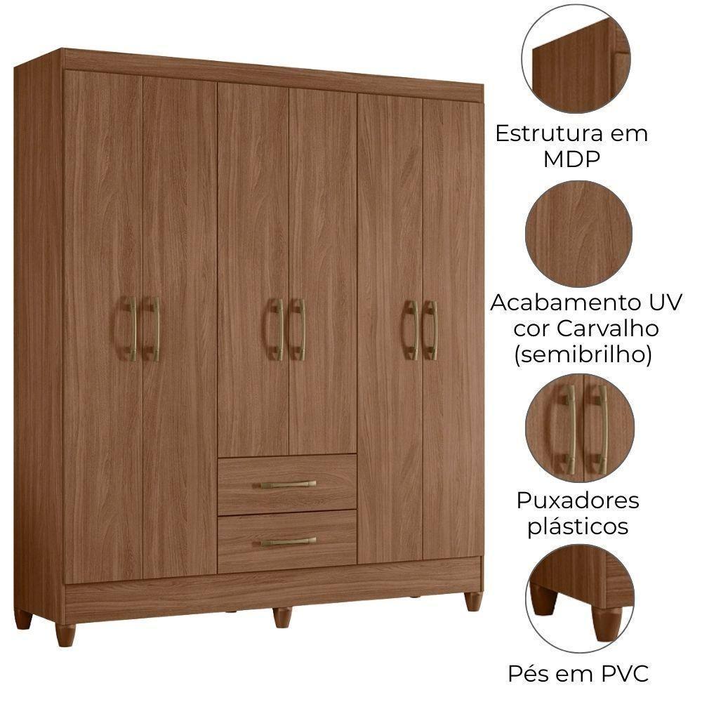 Guarda Roupa Casal Panama 6p 153 Cm Carvalho Moval Carvalho - 7