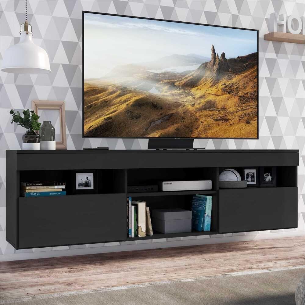 Rack Tv 65" Suspenso Com 2 Portas Paris Multimóveis V3326 Preto Preto - 7