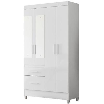 Guarda Roupa Solteiro Madri 4 Portas Bater Branco Flex MDP com Espelho