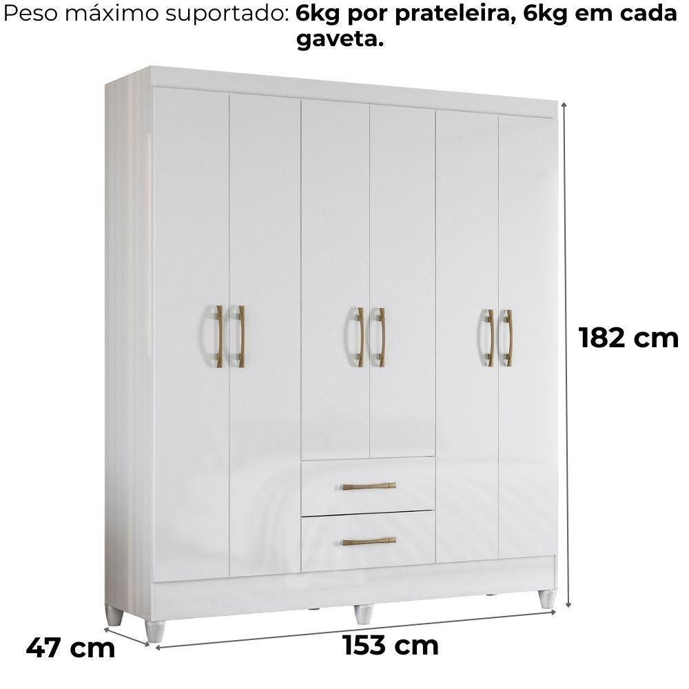 Guarda Roupa Casal Panama 6p 153 Cm Branco - 3