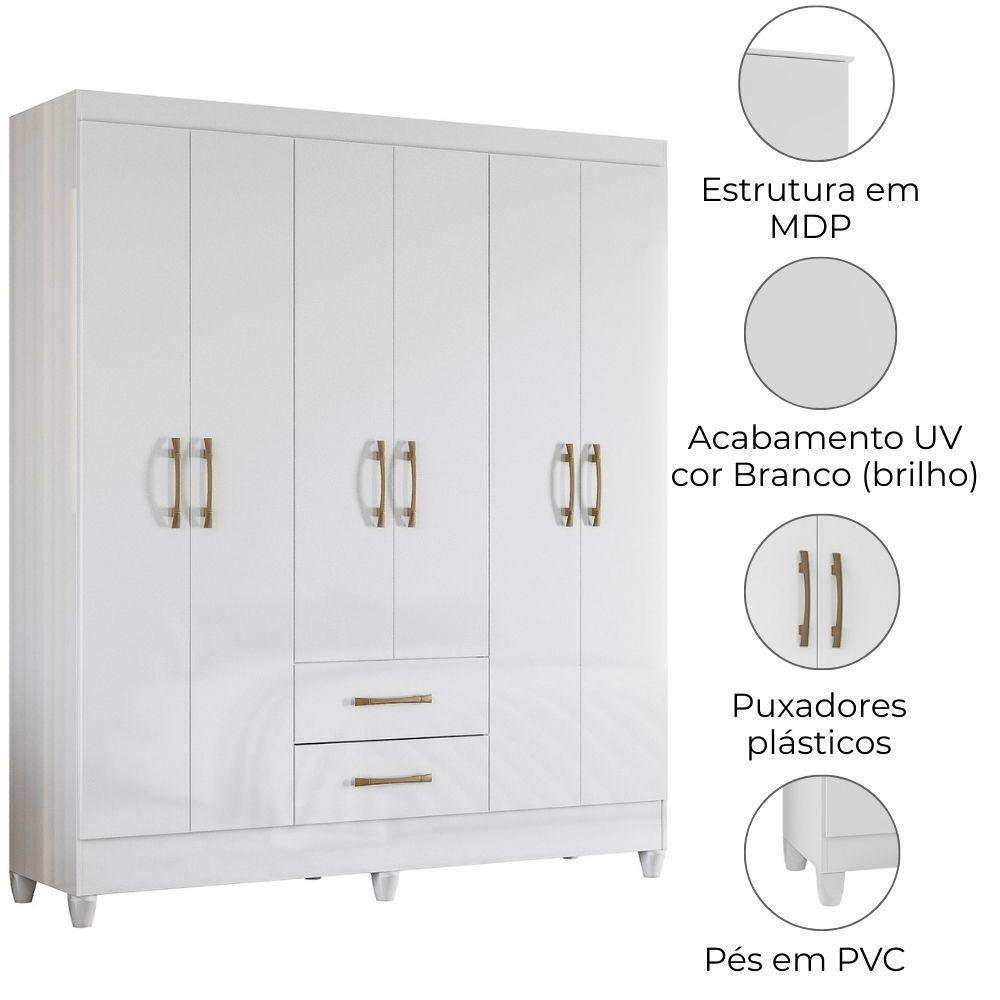Guarda Roupa Casal Panama 6p 153 Cm Branco - 4