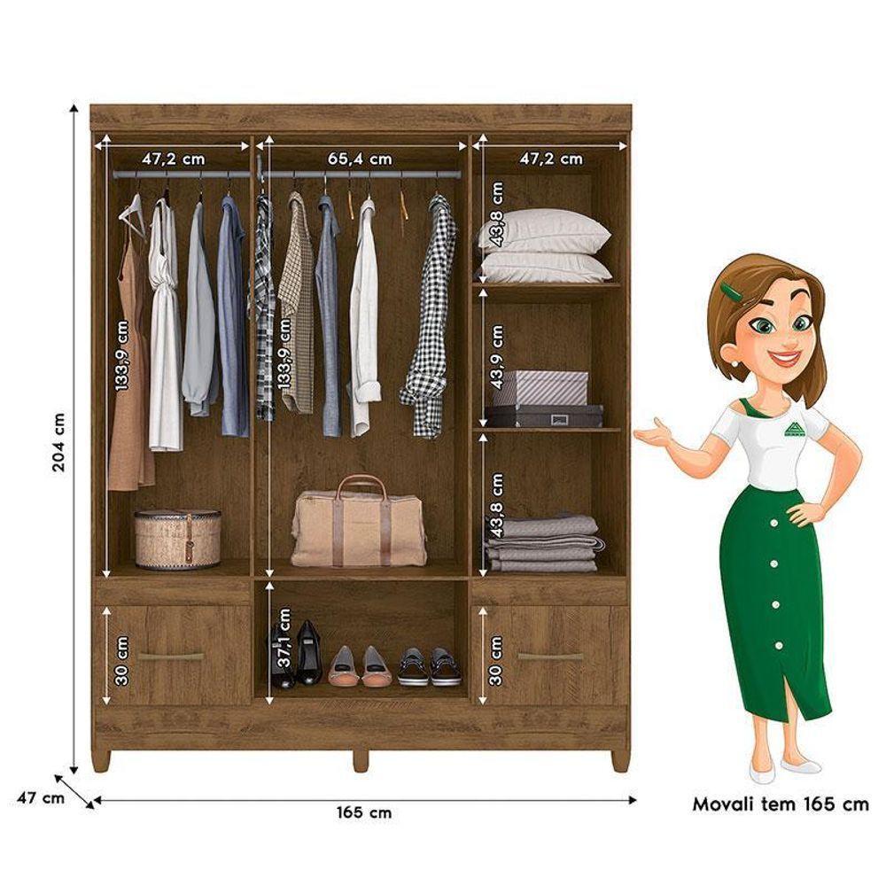 Guarda Roupa Casal Ms912 Com Cômoda Vênus E Armário Multiuso New íris Castanho Wood – Moval - 4