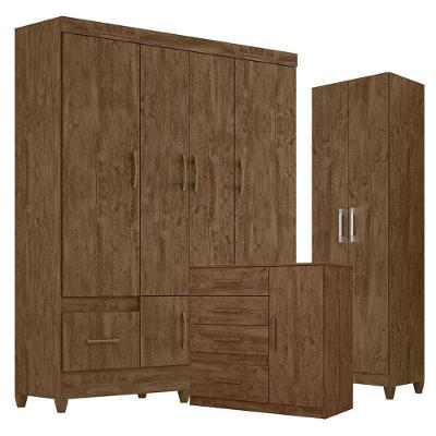 Guarda Roupa Casal Ms912 Com Cômoda Vênus E Armário Multiuso New íris Castanho Wood – Moval