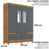 Guarda Roupa Casal Ms912 6p Espelho 165 Cm Freijo Cinza Moval - 3