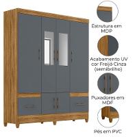 Guarda Roupa Casal Ms912 6p Espelho 165 Cm Freijo Cinza Moval