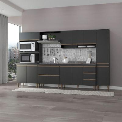 Armário Cozinha Modulada Grande 320x202cm 6pçs Menu Móveis Preto