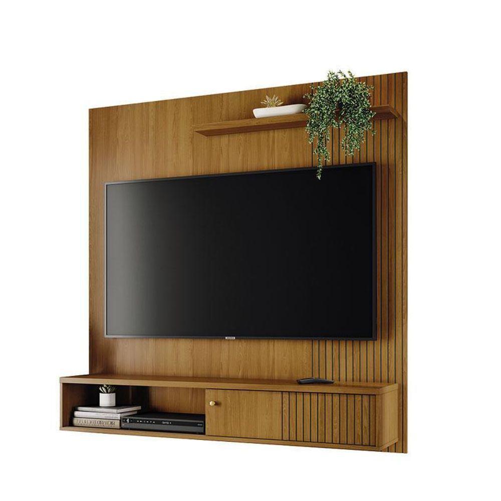 Estante Home Theater Suspenso Aurora Cumaru Com Cristaleira Marina Cumaru Opala - Madetec - 2