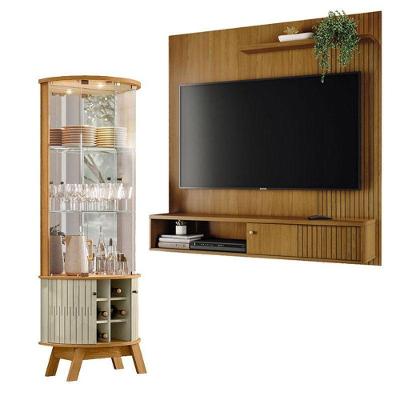 Estante Home Theater Suspenso Aurora Cumaru Com Cristaleira Marina Cumaru Opala - Madetec