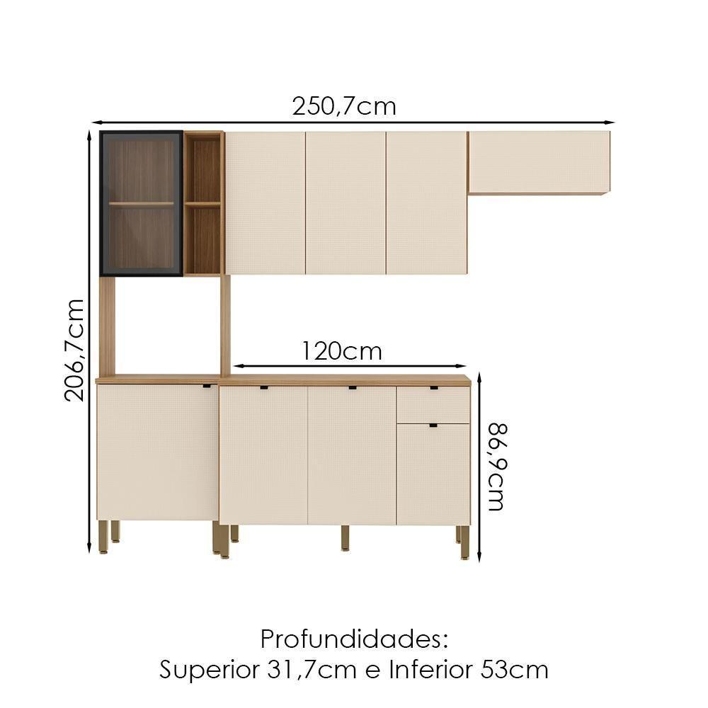 Cozinha Balcao Tampo 251 Cm Mdf Vert Plus Freijo Soft Ktp - 3