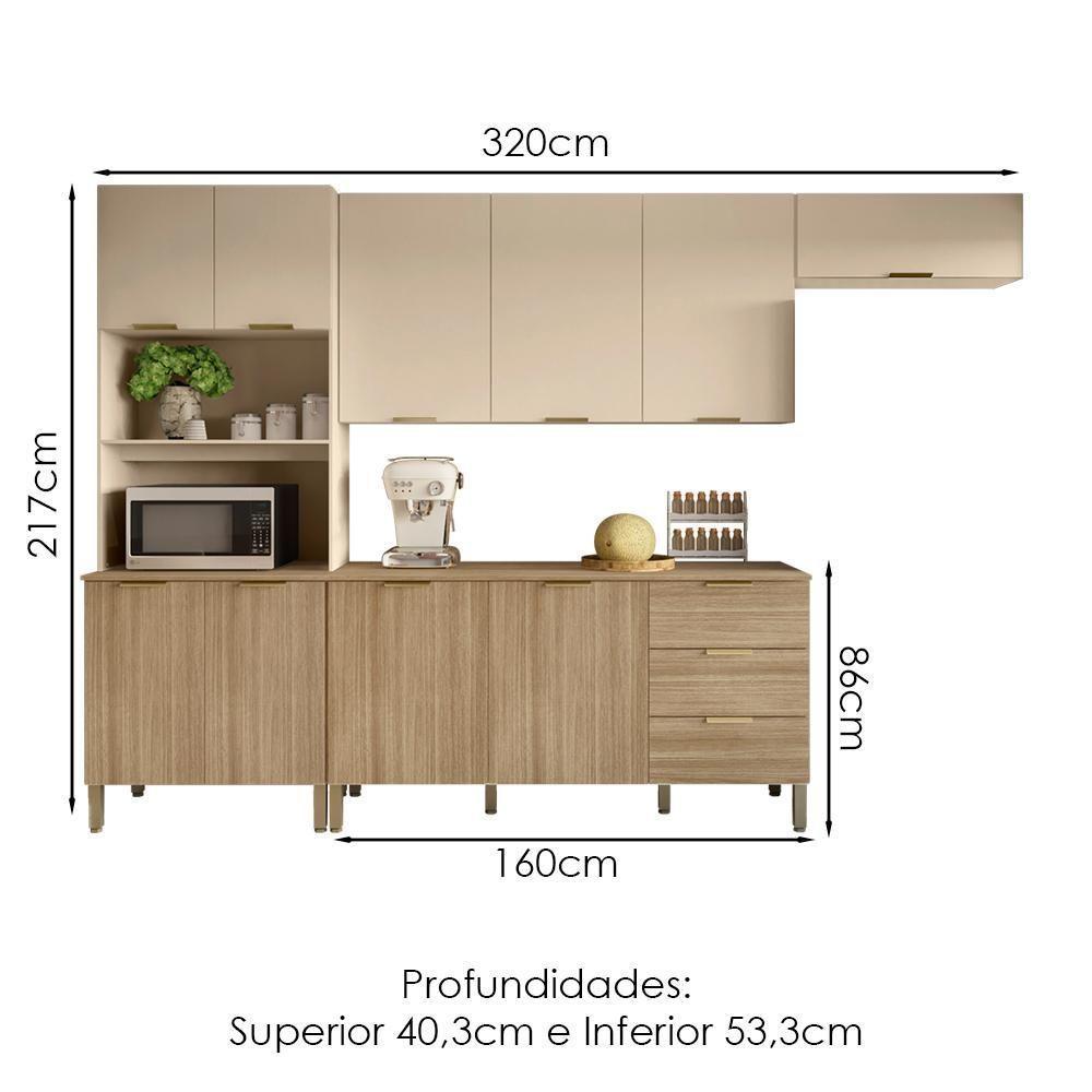 Cozinha Balcao Tampo Glam Freijo Vanilla Cp Ripado Freijo Ktp - 3