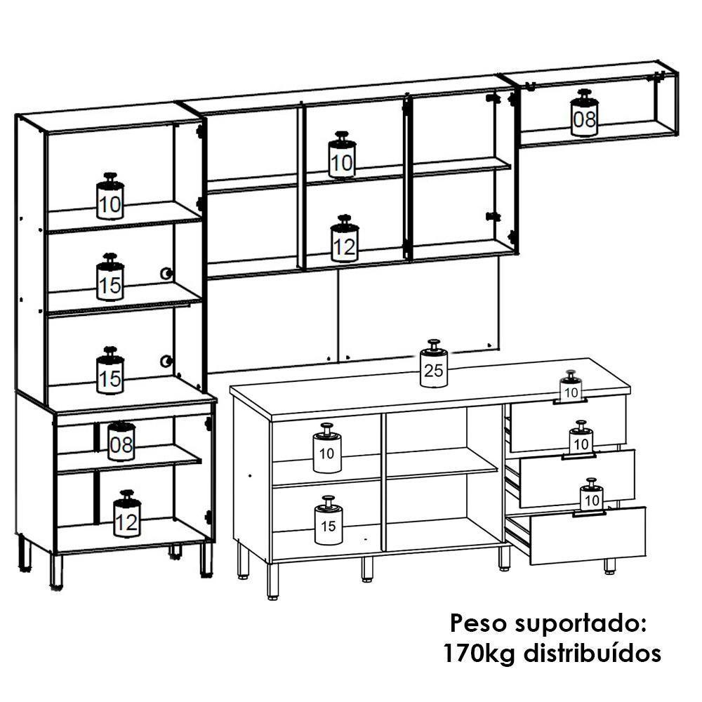 Cozinha Balcao Tampo Glam Freijo Vanilla Cp Ripado Freijo Ktp - 4