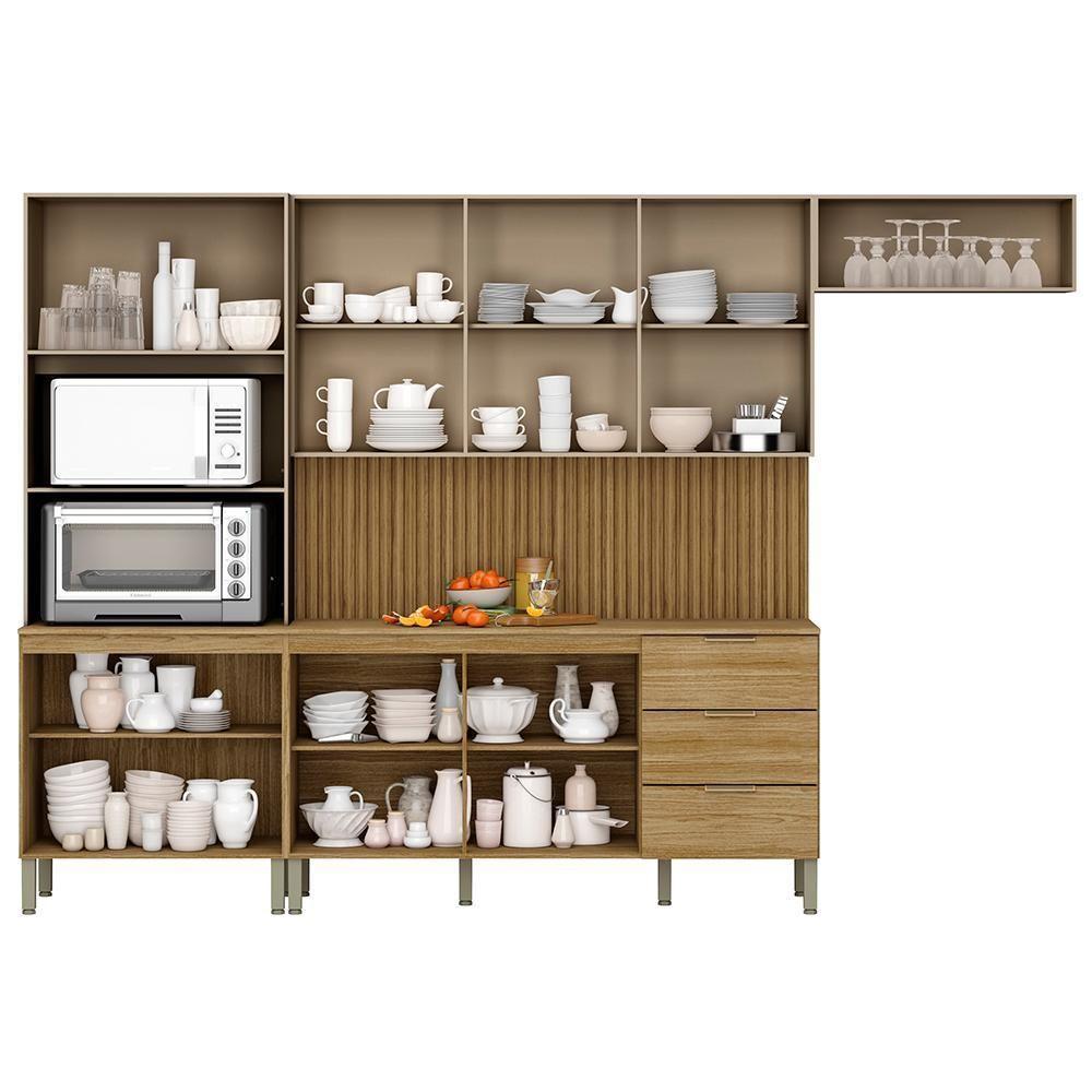 Cozinha Balcao Tampo Glam Freijo Vanilla Cp Ripado Freijo Ktp - 6