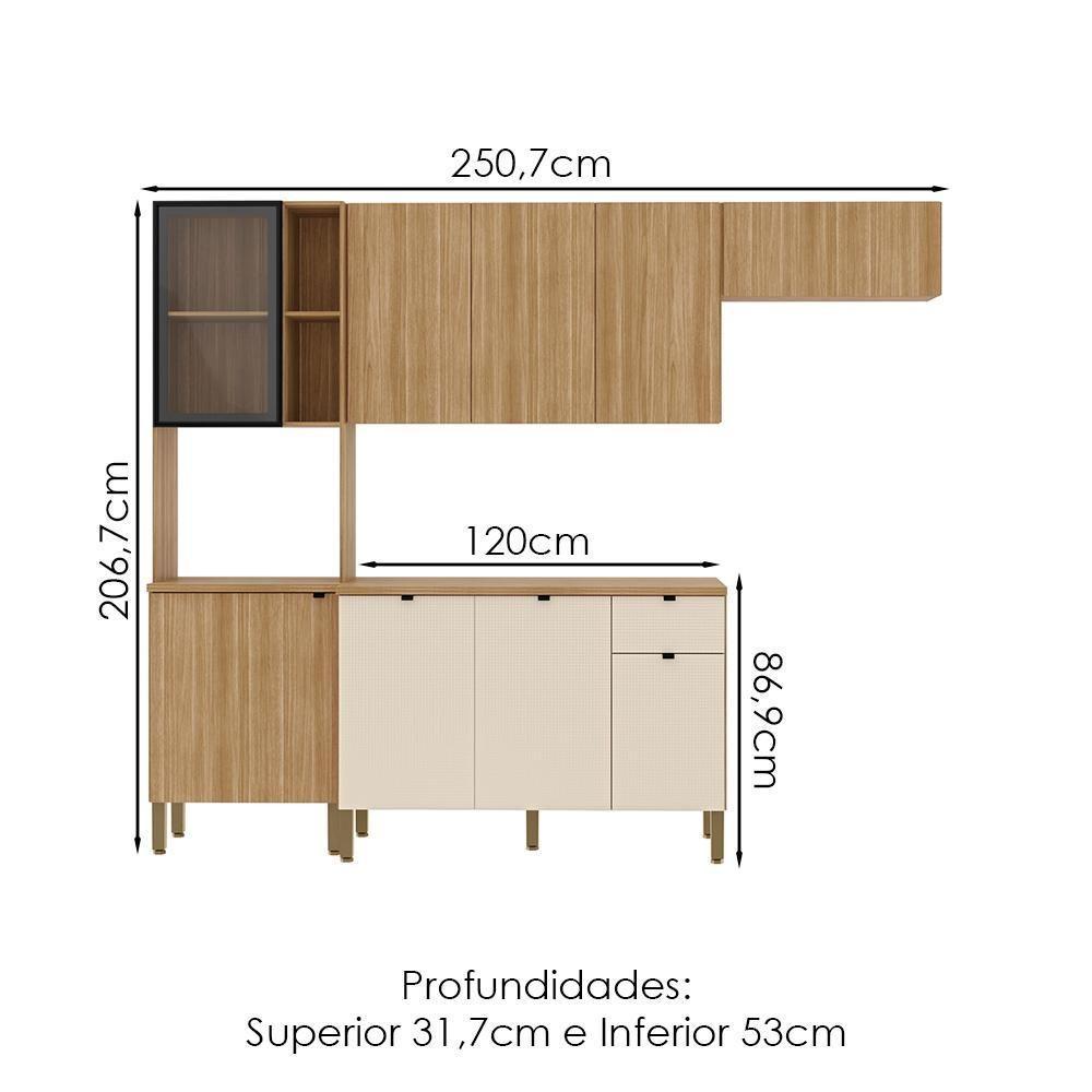 Cozinha Balcao Tampo 251 Cm Mdf Vert Plus Freijo Freijo Soft Ktp - 3