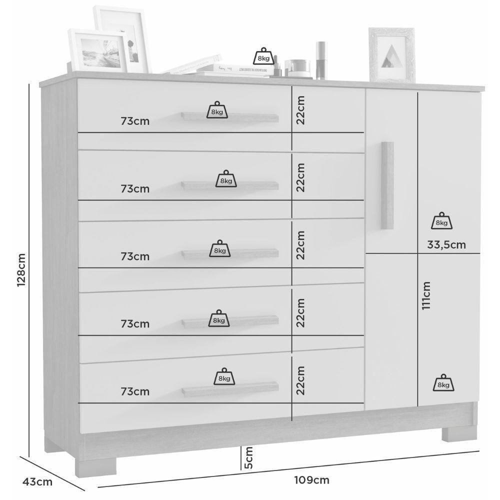 Cômoda Pietra Branco 1 Porta 5 Gavetas Jcm Movelaria - 6