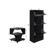 Kit Sapateira Spin Tropical 3 Portas E 2 Mesas De Cabeceira Preto - 4