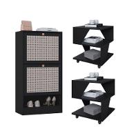 Kit Sapateira 2 Portas E 2 Mesas De Cabeceira-centro Poquema Preto - 1