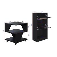 Kit Sapateira 2 Portas E 2 Mesas De Cabeceira-centro Poquema Preto - 4