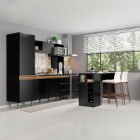 Armário De Cozinha Compacta Com Bancada Ilha Mdp Menu Móveis Preto - 1