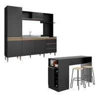 Armário De Cozinha Compacta Com Bancada Ilha Mdp Menu Móveis Preto - 2