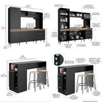 Armário De Cozinha Compacta Com Bancada Ilha Mdp Menu Móveis Preto - 3