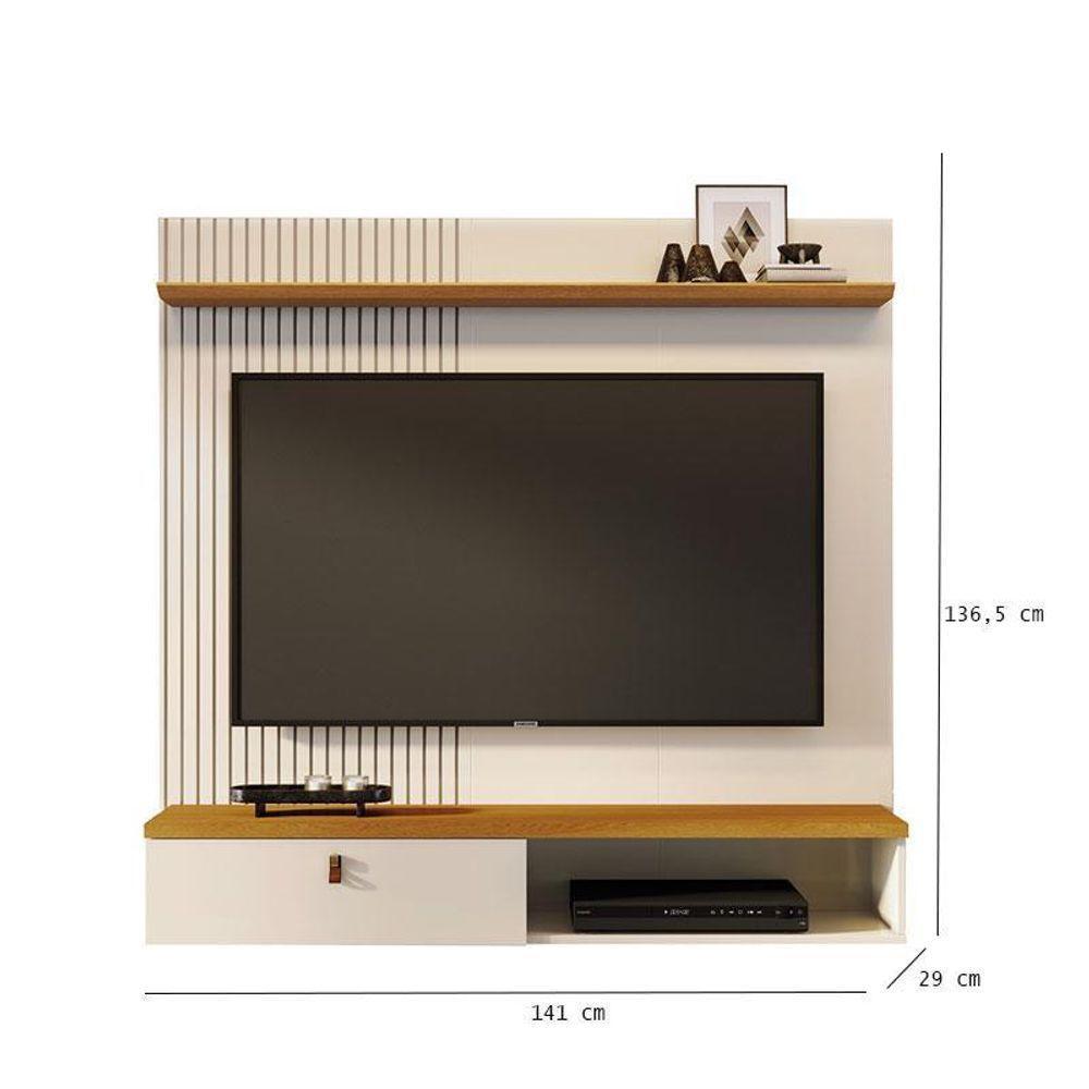 Estante Home Theater Suspenso íris Com Aparador Frizz Cinamomo Off White - Madetec - 3