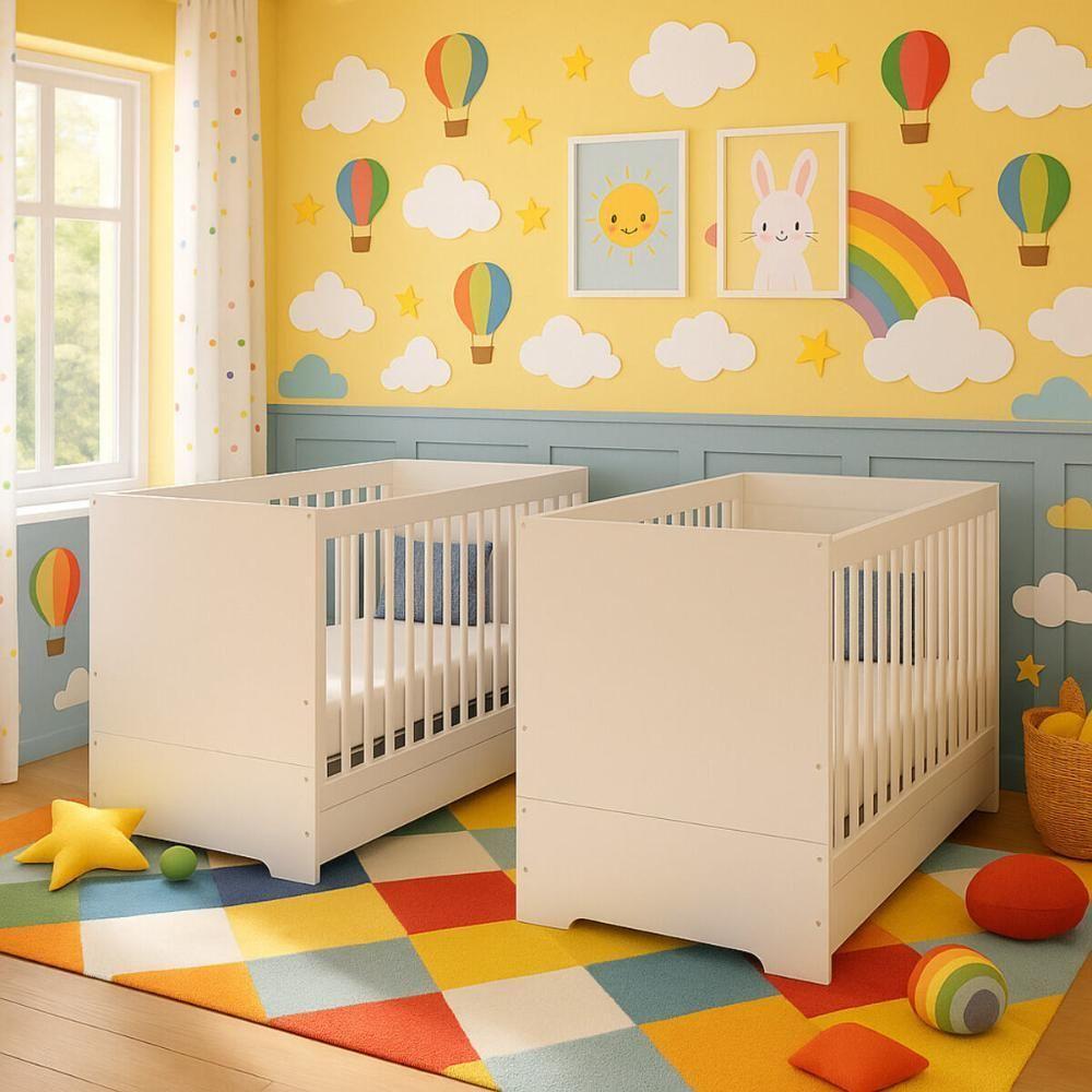 Kit Berço Para Gêmeos 3 Em 1 Com Colchões Inclusos Multimóveis Mp4393 Branco - 2