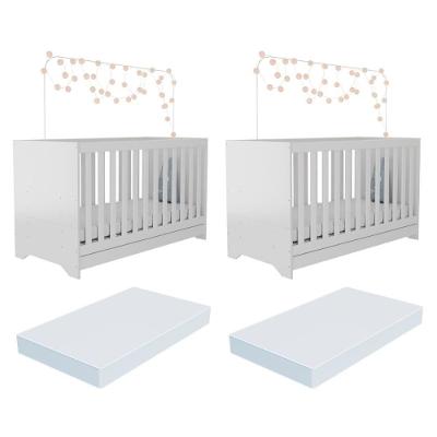 Kit Berço Para Gêmeos 3 Em 1 Com Colchões Inclusos Multimóveis Mp4393 Branco