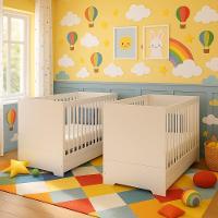 Kit Berço Para Gêmeos 3 Em 1 Com Colchões Inclusos Multimóveis Mp4393 Branco - 2