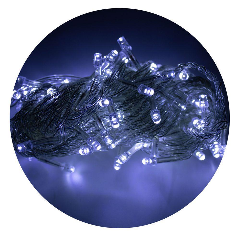 Led Pisca Cordão Com 10 Metros 100 Lampadas Formato Gota Fio Crystal Tomada Luz Natal Ano Novo Branco - 1