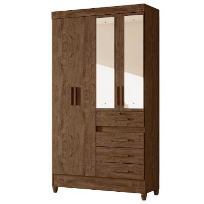Guarda Roupa Solteiro Sobral 4p Espelho 110 Cm Castanho Wood