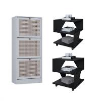 Kit Sapateira Spin Tropical 3 Portas E 2 Mesas De Cabeceira Preto-branco - 1