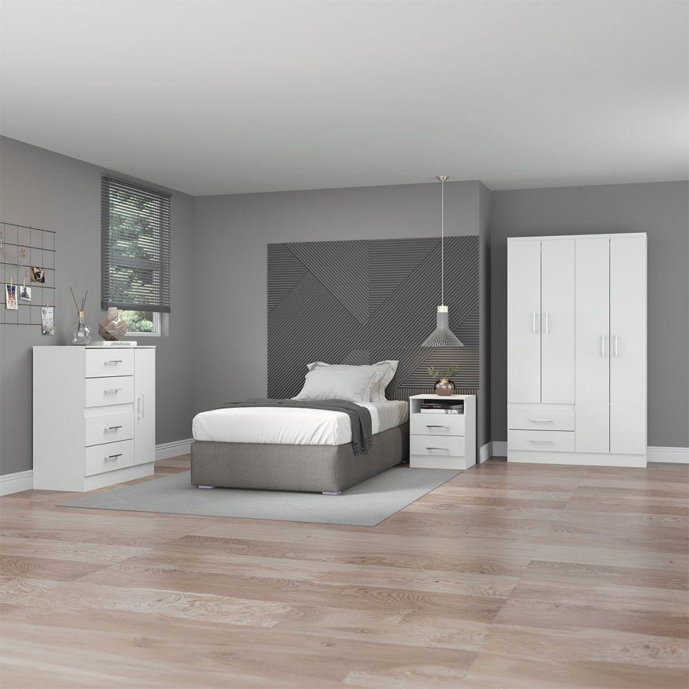 Kit Solteiro Guarda Roupa Cômoda Mesa Cabeceira Menu Móveis Branco - 1