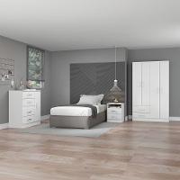 Kit Solteiro Guarda Roupa Cômoda Mesa Cabeceira Menu Móveis Branco - 1