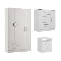 Kit Solteiro Guarda Roupa Cômoda Mesa Cabeceira Menu Móveis Branco - 2