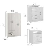 Kit Solteiro Guarda Roupa Cômoda Mesa Cabeceira Menu Móveis Branco - 4