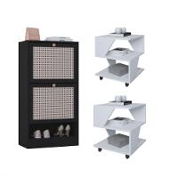 Kit Sapateira 2 Portas E 2 Mesas De Cabeceira-centro Poquema Branco-preto - 1