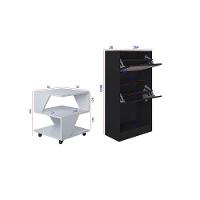 Kit Sapateira 2 Portas E 2 Mesas De Cabeceira-centro Poquema Branco-preto - 4