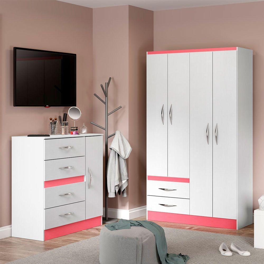 Kit Quarto Infantil Com Guarda-roupa E Cômoda Menu Móveis Branco - 1