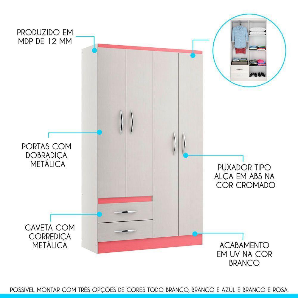 Kit Quarto Infantil Com Guarda-roupa E Cômoda Menu Móveis Branco - 2