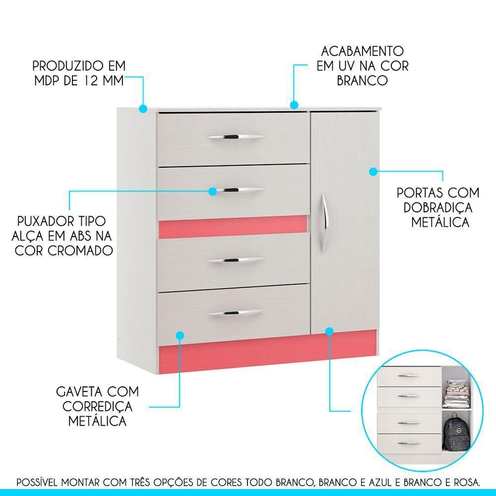 Kit Quarto Infantil Com Guarda-roupa E Cômoda Menu Móveis Branco - 3