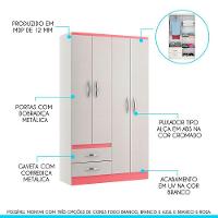 Kit Quarto Infantil Com Guarda-roupa E Cômoda Menu Móveis Branco - 2