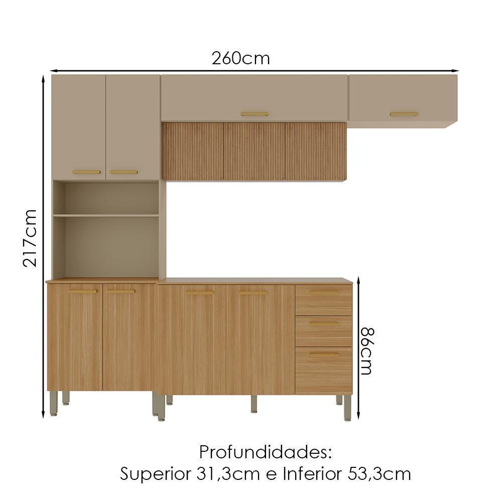 Cozinha 4 Pecas Urbane 260 Cm Freijo Vanilla Cp Ripado Freijo Ktp - 3