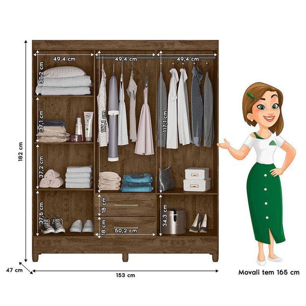 Guarda Roupa Casal Panamá Com Cômoda Vênus Com Pés E Armário Multiuso New íris Castanho Wood – Moval - 3