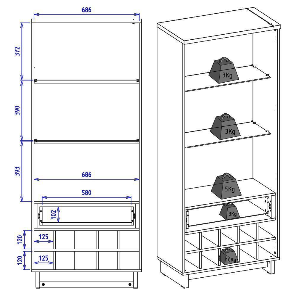 Cristaleira Guanabara E Balcão Buffet Vitoria Noce Milano Preto Colibri - 4