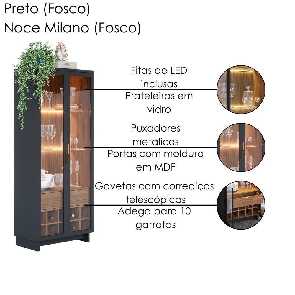 Cristaleira Guanabara E Balcão Buffet Vitoria Noce Milano Preto Colibri - 6