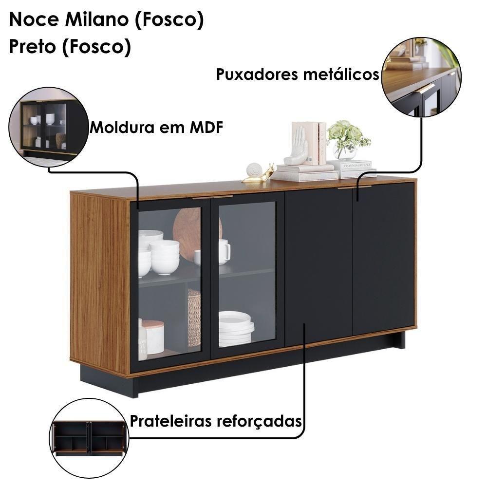 Cristaleira Guanabara E Balcão Buffet Vitoria Noce Milano Preto Colibri - 7