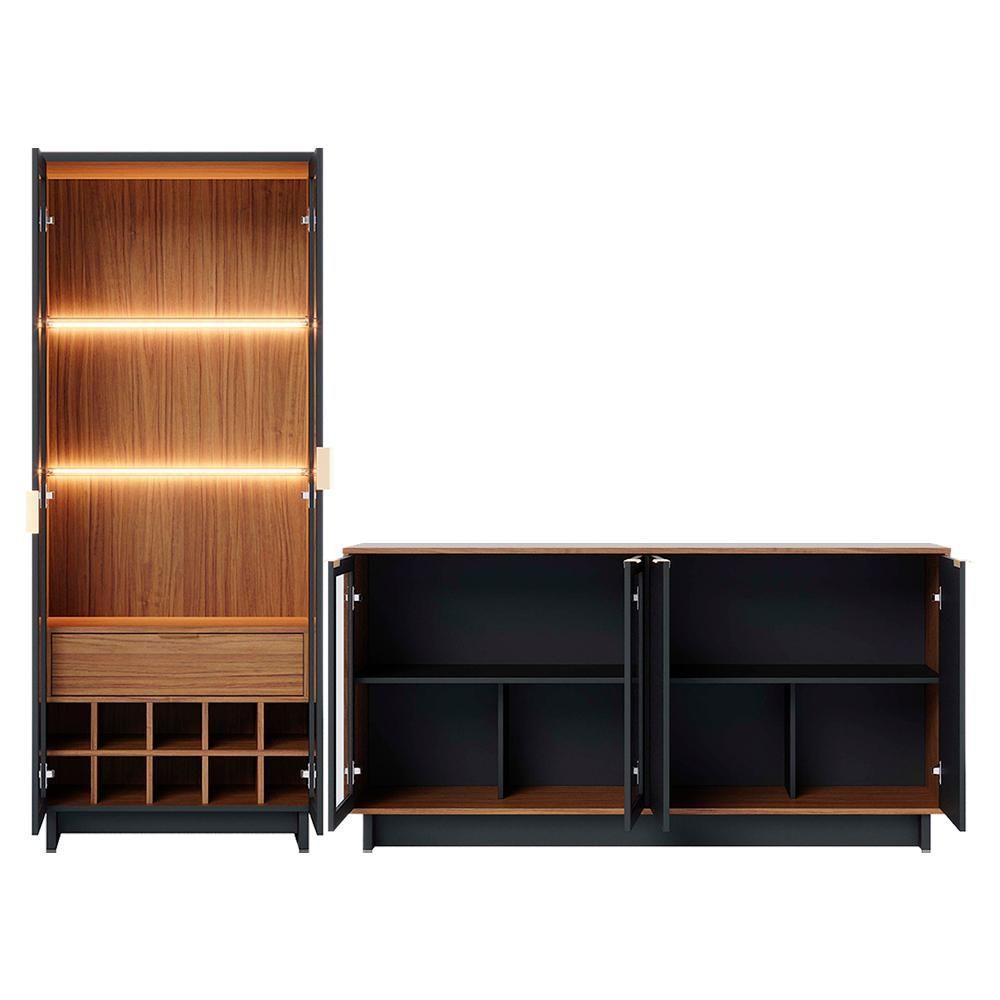 Cristaleira Guanabara E Balcão Buffet Vitoria Noce Milano Preto Colibri - 8