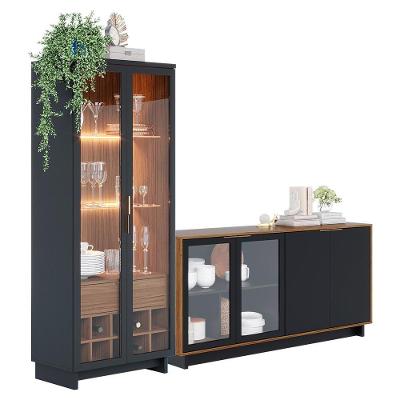 Cristaleira Guanabara E Balcão Buffet Vitoria Noce Milano Preto Colibri